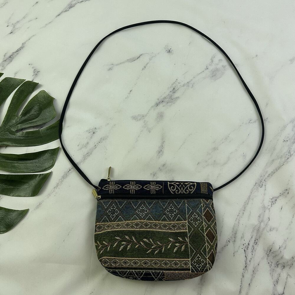 Danny K Vintage Y2k Tapestry Purse Bag Blue Green Floral Cross Body Boho